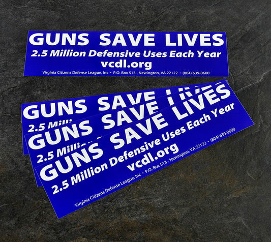 Blue Vinyl Guns SAVE Lives Bumper Sticker